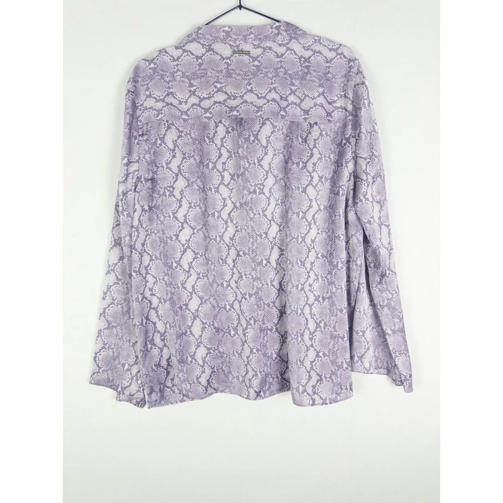 NWT Michael Kors Snake Print Button Up Blouse Womens L Sweet Lilac Streetwear